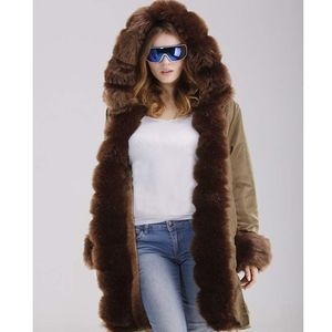 Chic Faux Fur Hooded Jacket Winter Coat Long Parka